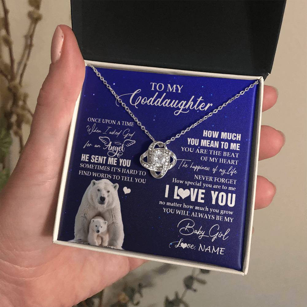 Love Knot Necklace 14K White Gold Finish | 2 | Personalized To My Goddaughter Necklace From Godmother Uncle Polar Bear Never Forget I Love You Goddaughter Birthday Christmas Customized Gift Box Message Card | teecentury