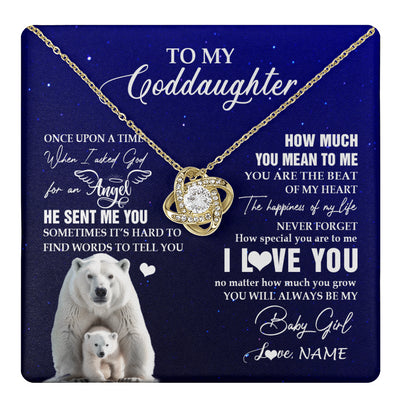 Love Knot Necklace 18K Yellow Gold Finish | 1 | Personalized To My Goddaughter Necklace From Godmother Uncle Polar Bear Never Forget I Love You Goddaughter Birthday Christmas Customized Gift Box Message Card | teecentury