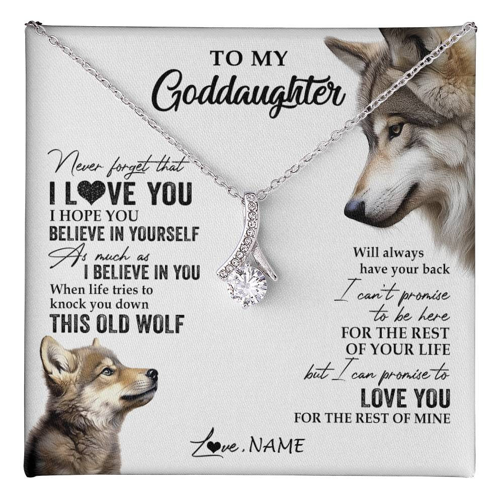 Alluring Beauty Necklace 14K White Gold Finish | 1 | Personalized To My Goddaughter Necklace From Godmother Uncle This Old Wolf Love You Godchild Birthday Graduation Christmas Customized Gift Box Message Card | teecentury