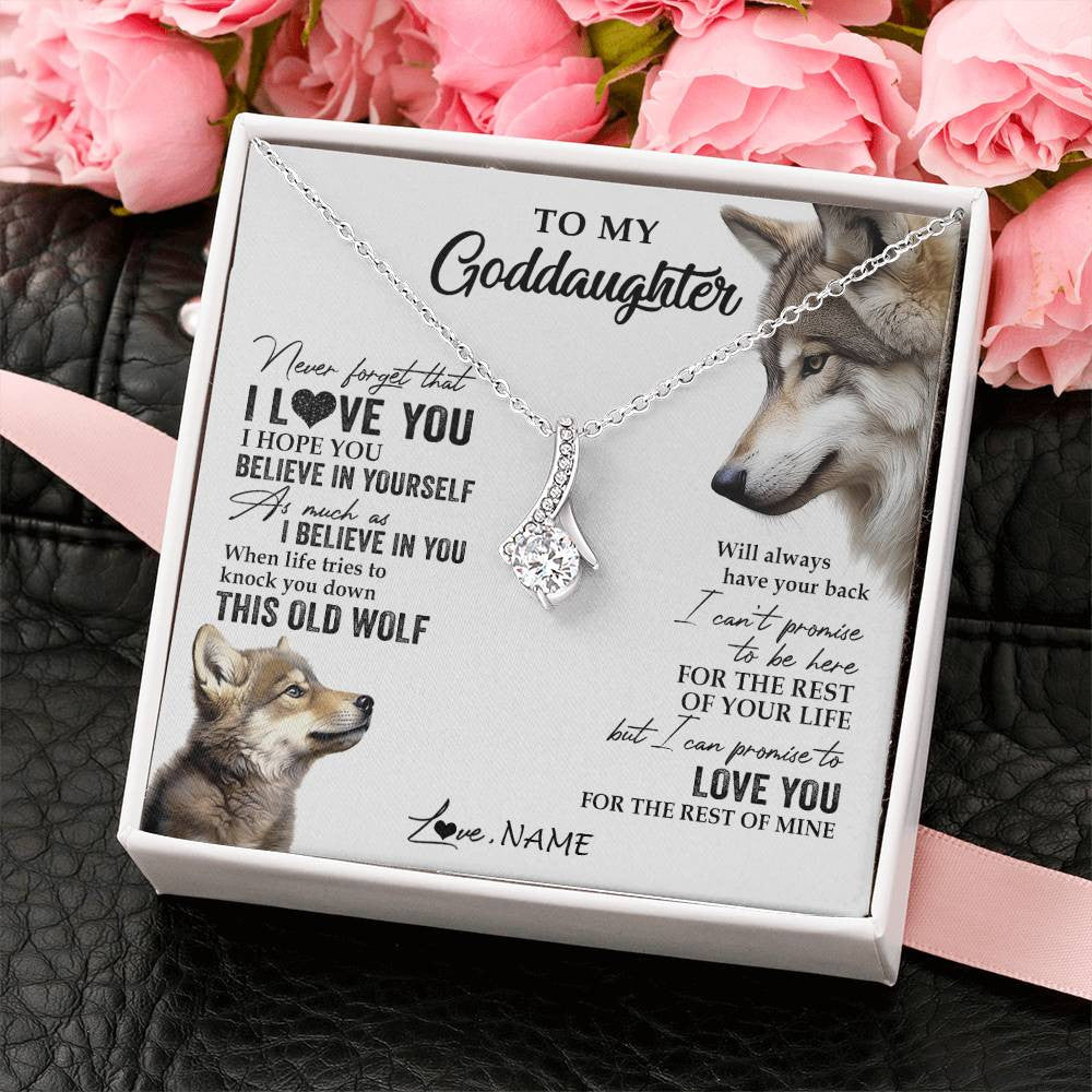 Alluring Beauty Necklace 14K White Gold Finish | 2 | Personalized To My Goddaughter Necklace From Godmother Uncle This Old Wolf Love You Godchild Birthday Graduation Christmas Customized Gift Box Message Card | teecentury