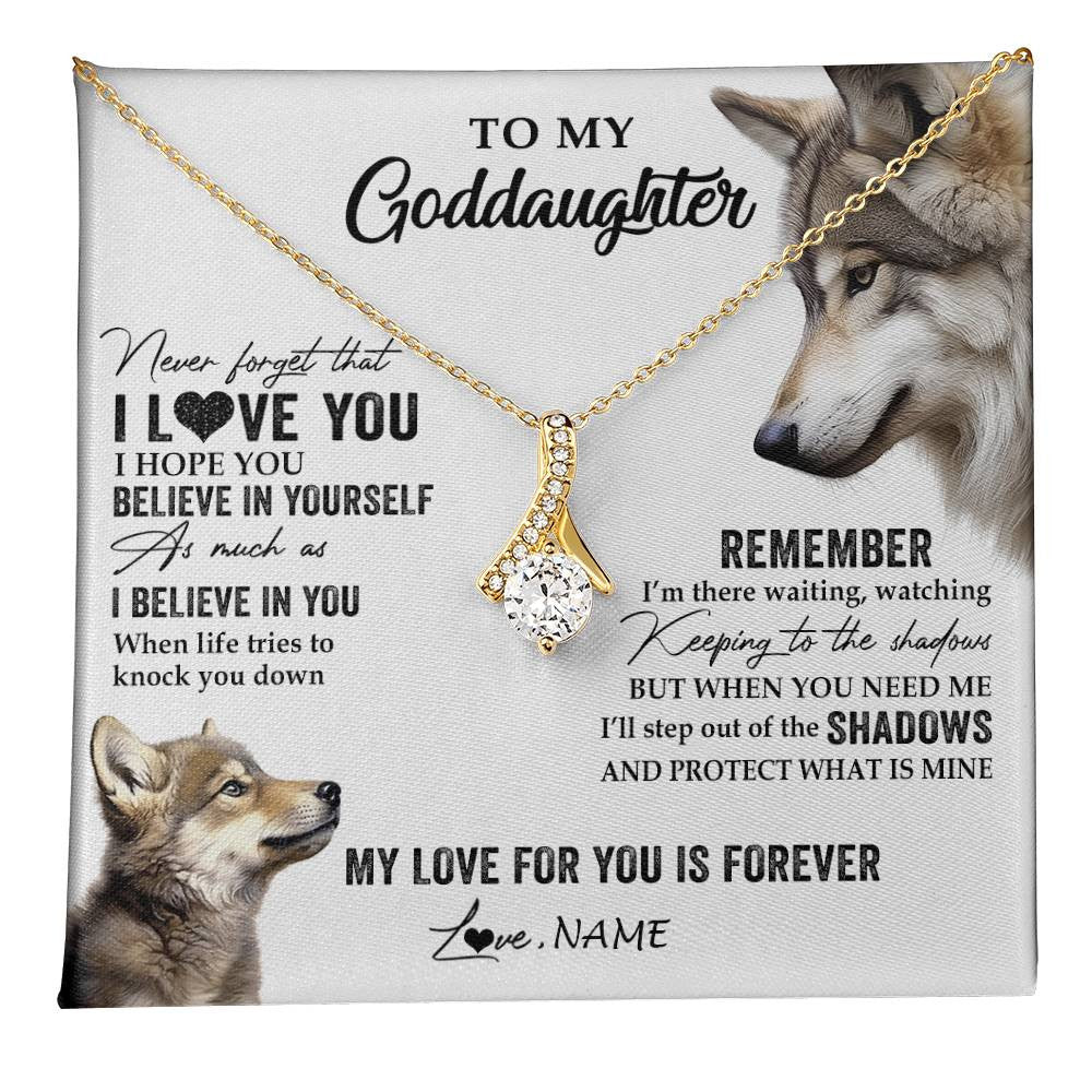 Alluring Beauty Necklace 18K Yellow Gold Finish | 1 | Personalized To My Goddaughter Necklace From Godmother Uncle Wolf My Love For You Is Forever Goddaughter Birthday Christmas Customized Gift Box Message Card | teecentury