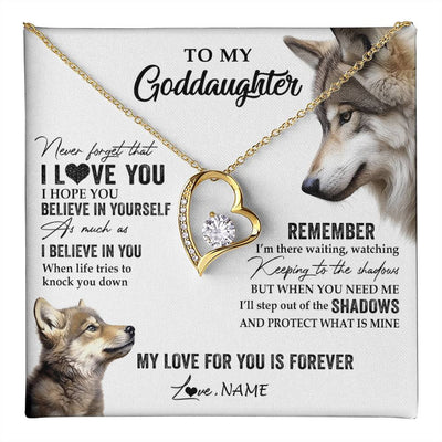 Forever Love Necklace 18K Yellow Gold Finish | 1 | Personalized To My Goddaughter Necklace From Godmother Uncle Wolf My Love For You Is Forever Goddaughter Birthday Christmas Customized Gift Box Message Card | teecentury
