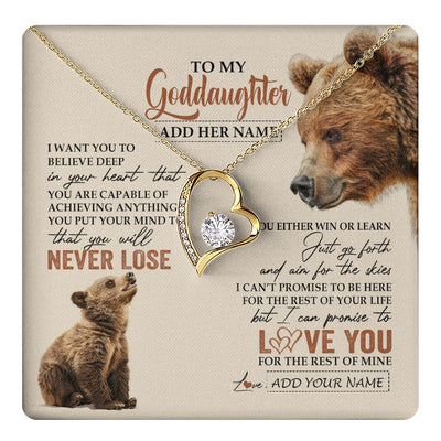 Forever Love Necklace 18K Yellow Gold Finish | 1 | Personalized To My Goddaughter Necklace From Godmother Uncle You Will Never Lose Bear Goddaughter Birthday Gifts Graduation Christmas Gift Box Message Card | teecentury.myshopify
