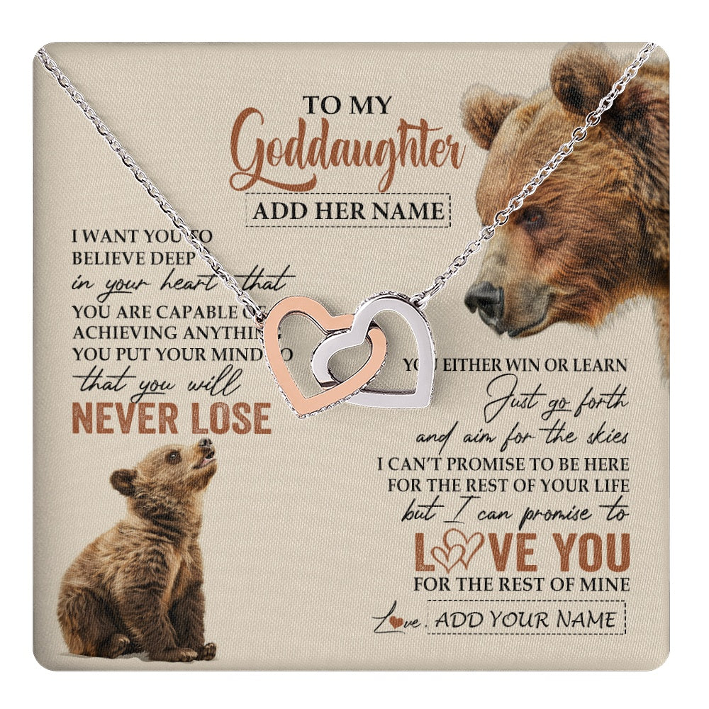 Interlocking Hearts Necklace Stainless Steel & Rose Gold Finish | 1 | Personalized To My Goddaughter Necklace From Godmother Uncle You Will Never Lose Bear Goddaughter Birthday Gifts Graduation Christmas Gift Box Message Card | teecentury.myshopify
