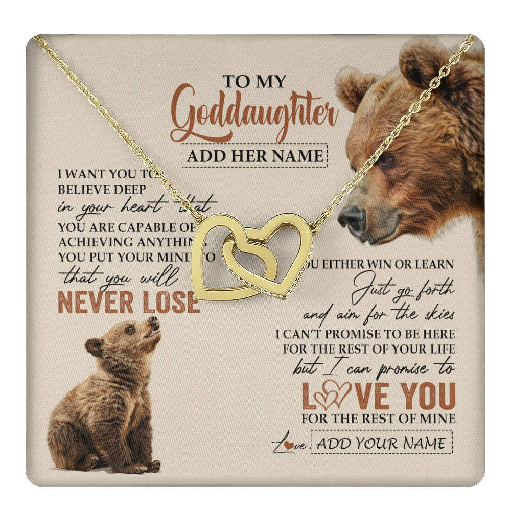 Interlocking Hearts Necklace 18K Yellow Gold Finish | 1 | Personalized To My Goddaughter Necklace From Godmother Uncle You Will Never Lose Bear Goddaughter Birthday Gifts Graduation Christmas Gift Box Message Card | teecentury.myshopify