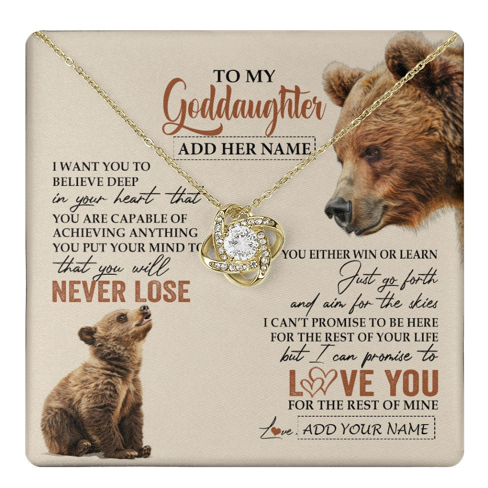 Love Knot Necklace 18K Yellow Gold Finish | 1 | Personalized To My Goddaughter Necklace From Godmother Uncle You Will Never Lose Bear Goddaughter Birthday Gifts Graduation Christmas Gift Box Message Card | teecentury.myshopify