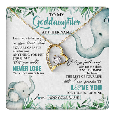 Forever Love Necklace 18K Yellow Gold Finish | 1 | Personalized To My Goddaughter Necklace From Godmother Uncle You Will Never Lose Elephant Goddaughter Birthday Gifts Christmas Custom Gift Box Message Card | teecentury