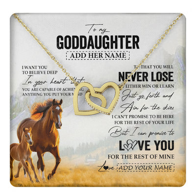 Interlocking Hearts Necklace 18K Yellow Gold Finish | 1 | Personalized To My Goddaughter Necklace From Godmother Uncle You Will Never Lose Horse Goddaughter Birthday Gifts Christmas Customized Gift Box Message Card | teecentury