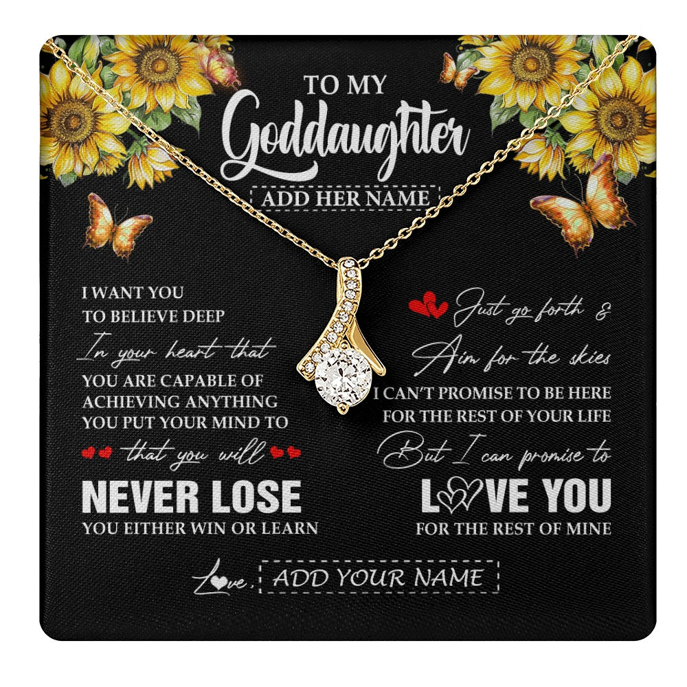 Alluring Beauty Necklace 18K Yellow Gold Finish | 1 | Personalized To My Goddaughter Necklace From Godmother Uncle You Will Never Lose Sunflower Goddaughter Birthday Gifts Christmas Custom Gift Box Message Card | teecentury.myshopify