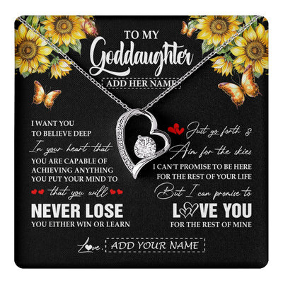 Forever Love Necklace 14K White Gold Finish | 1 | Personalized To My Goddaughter Necklace From Godmother Uncle You Will Never Lose Sunflower Goddaughter Birthday Gifts Christmas Custom Gift Box Message Card | teecentury.myshopify