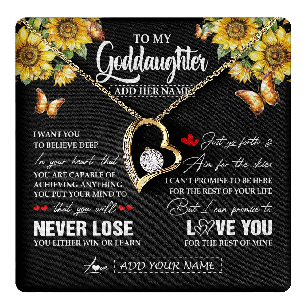 Forever Love Necklace 18K Yellow Gold Finish | 1 | Personalized To My Goddaughter Necklace From Godmother Uncle You Will Never Lose Sunflower Goddaughter Birthday Gifts Christmas Custom Gift Box Message Card | teecentury.myshopify