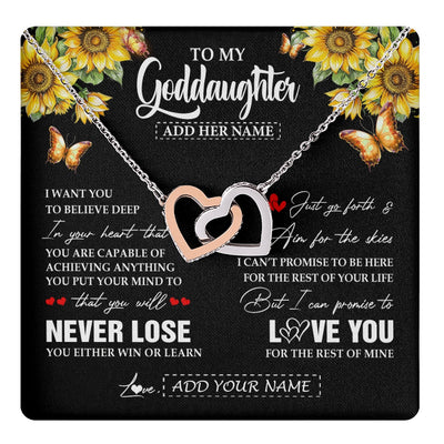 Interlocking Hearts Necklace Stainless Steel & Rose Gold Finish | 1 | Personalized To My Goddaughter Necklace From Godmother Uncle You Will Never Lose Sunflower Goddaughter Birthday Gifts Christmas Custom Gift Box Message Card | teecentury.myshopify