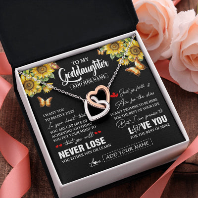 Interlocking Hearts Necklace Stainless Steel & Rose Gold Finish | 2 | Personalized To My Goddaughter Necklace From Godmother Uncle You Will Never Lose Sunflower Goddaughter Birthday Gifts Christmas Custom Gift Box Message Card | teecentury.myshopify