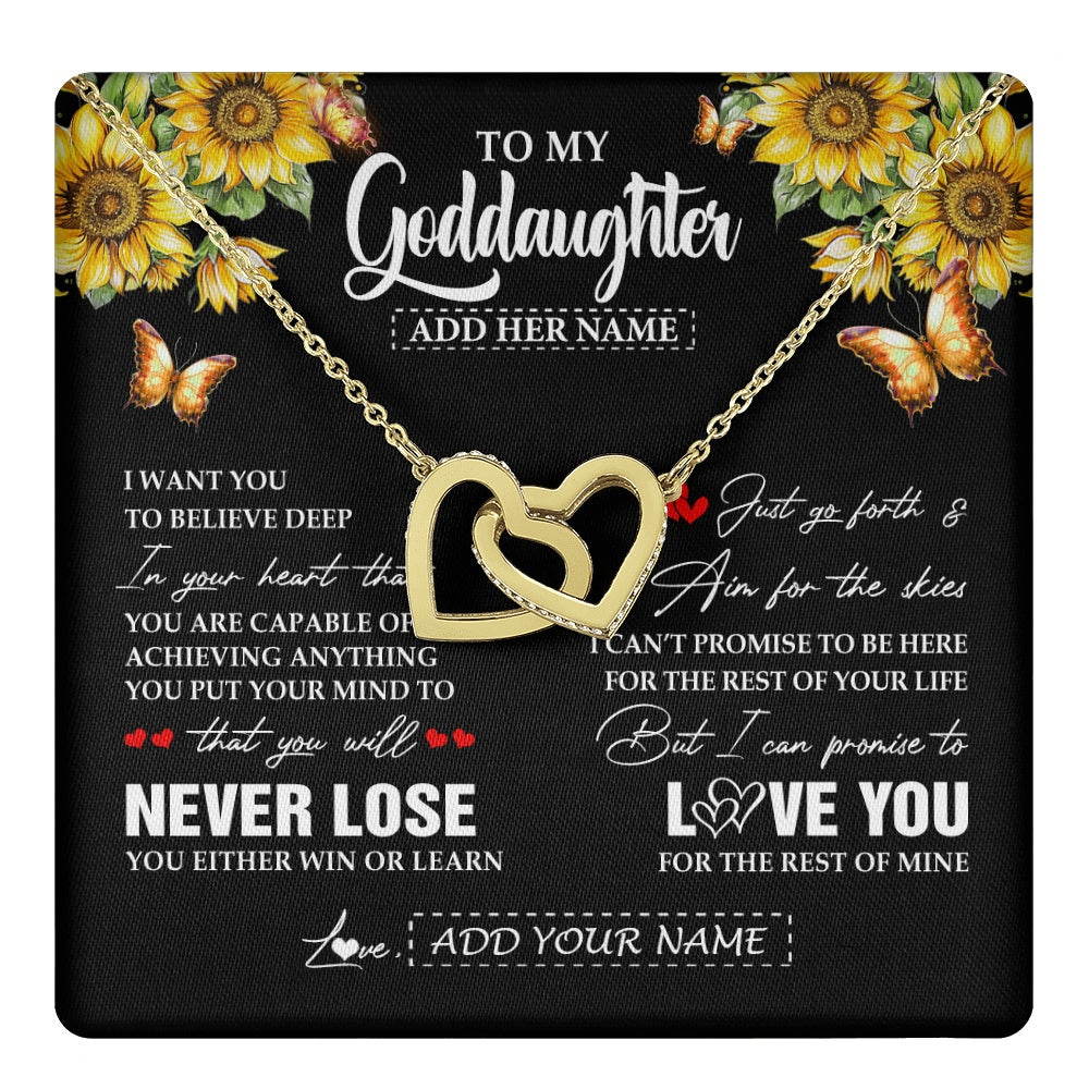 Interlocking Hearts Necklace 18K Yellow Gold Finish | 1 | Personalized To My Goddaughter Necklace From Godmother Uncle You Will Never Lose Sunflower Goddaughter Birthday Gifts Christmas Custom Gift Box Message Card | teecentury.myshopify