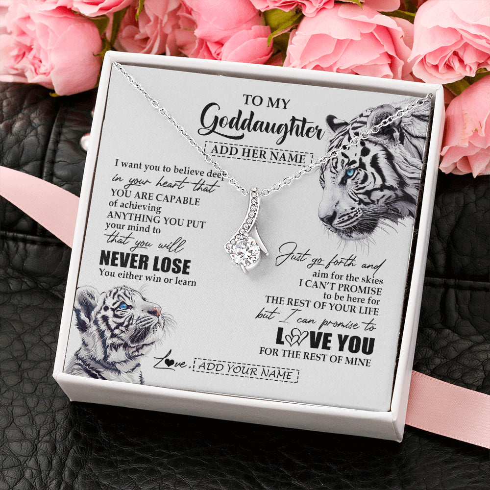 Alluring Beauty Necklace 14K White Gold Finish | 2 | Personalized To My Goddaughter Necklace From Godmother Uncle You Will Never Lose White Tiger Goddaughter Birthday Gifts Christmas Custom Gift Box Message Card | teecentury
