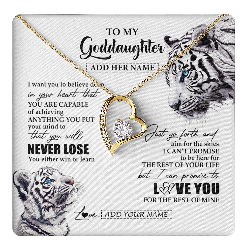 Forever Love Necklace 18K Yellow Gold Finish | 1 | Personalized To My Goddaughter Necklace From Godmother Uncle You Will Never Lose White Tiger Goddaughter Birthday Gifts Christmas Custom Gift Box Message Card | teecentury