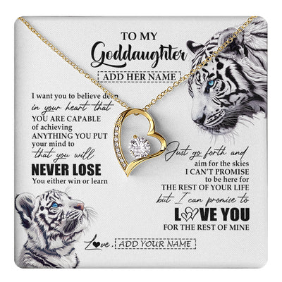 Forever Love Necklace 18K Yellow Gold Finish | 1 | Personalized To My Goddaughter Necklace From Godmother Uncle You Will Never Lose White Tiger Goddaughter Birthday Gifts Christmas Custom Gift Box Message Card | teecentury