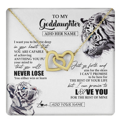 Interlocking Hearts Necklace 18K Yellow Gold Finish | 1 | Personalized To My Goddaughter Necklace From Godmother Uncle You Will Never Lose White Tiger Goddaughter Birthday Gifts Christmas Custom Gift Box Message Card | teecentury