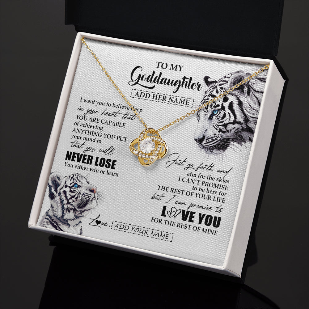 Love Knot Necklace 18K Yellow Gold Finish | 2 | Personalized To My Goddaughter Necklace From Godmother Uncle You Will Never Lose White Tiger Goddaughter Birthday Gifts Christmas Custom Gift Box Message Card | teecentury