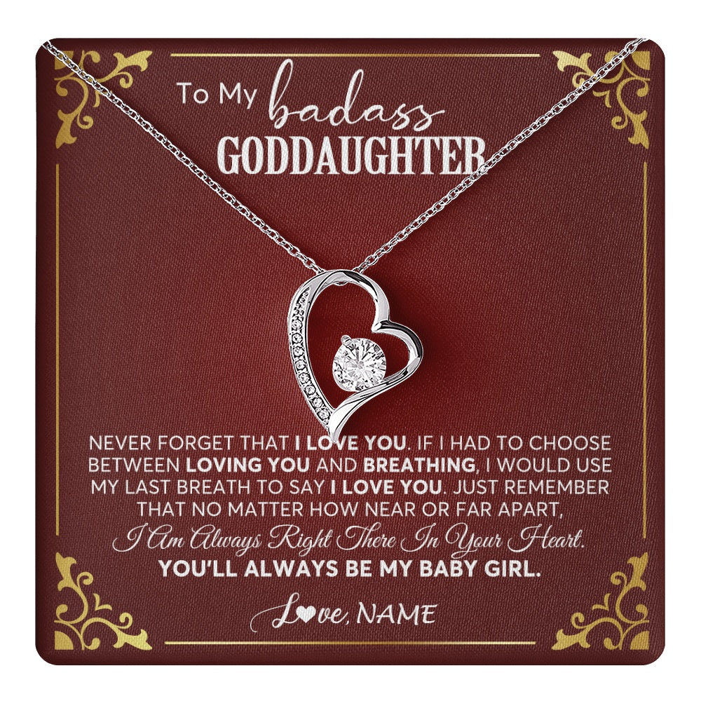 Forever Love Necklace 14K White Gold Finish | 1 | Personalized To My Goddaughter Necklace From Godmother Uncle You'll Always Be My Goddaughter Birthday Christmas Customized Gift Box Message Card | teecentury.myshopify