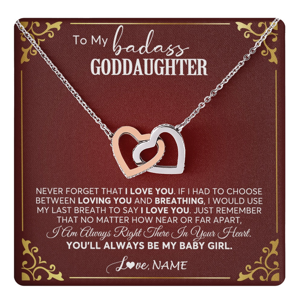 Interlocking Hearts Necklace Stainless Steel & Rose Gold Finish | 1 | Personalized To My Goddaughter Necklace From Godmother Uncle You'll Always Be My Goddaughter Birthday Christmas Customized Gift Box Message Card | teecentury.myshopify