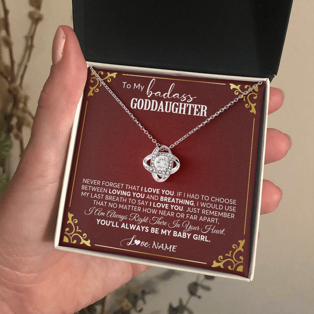 Love Knot Necklace 14K White Gold Finish | 2 | Personalized To My Goddaughter Necklace From Godmother Uncle You'll Always Be My Goddaughter Birthday Christmas Customized Gift Box Message Card | teecentury.myshopify