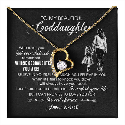 Forever Love Necklace 18K Yellow Gold Finish | 1 | Personalized To My Goddaughter Necklace From Godmother Whenever You Feel Overwhelmed Goddaughter Jewelry Birthday Graduation Christmas Customized Message Card | teecentury