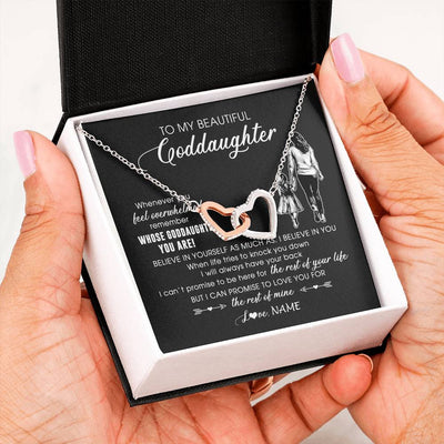 Interlocking Hearts Necklace Stainless Steel & Rose Gold Finish | 2 | Personalized To My Goddaughter Necklace From Godmother Whenever You Feel Overwhelmed Goddaughter Jewelry Birthday Graduation Christmas Customized Message Card | teecentury