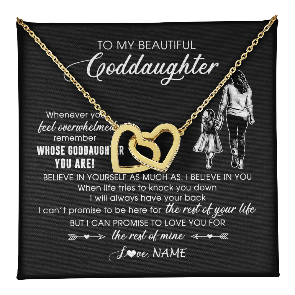 Interlocking Hearts Necklace 18K Yellow Gold Finish | 1 | Personalized To My Goddaughter Necklace From Godmother Whenever You Feel Overwhelmed Goddaughter Jewelry Birthday Graduation Christmas Customized Message Card | teecentury
