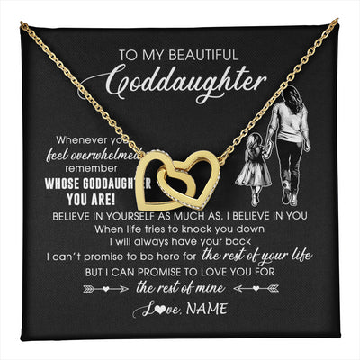 Interlocking Hearts Necklace 18K Yellow Gold Finish | 1 | Personalized To My Goddaughter Necklace From Godmother Whenever You Feel Overwhelmed Goddaughter Jewelry Birthday Graduation Christmas Customized Message Card | teecentury