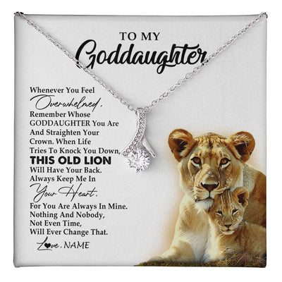 Alluring Beauty Necklace 14K White Gold Finish | 1 | Personalized To My Goddaughter Necklace From Godmother Whenever You Fell Overwhelmed Lion Goddaughter Birthday Christmas Customized Gift Box Message Card | teecentury