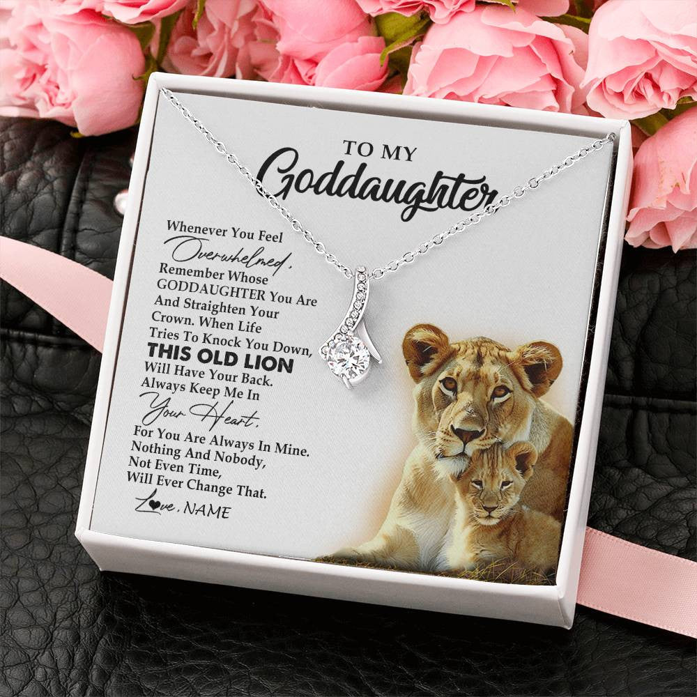 Alluring Beauty Necklace 14K White Gold Finish | 2 | Personalized To My Goddaughter Necklace From Godmother Whenever You Fell Overwhelmed Lion Goddaughter Birthday Christmas Customized Gift Box Message Card | teecentury