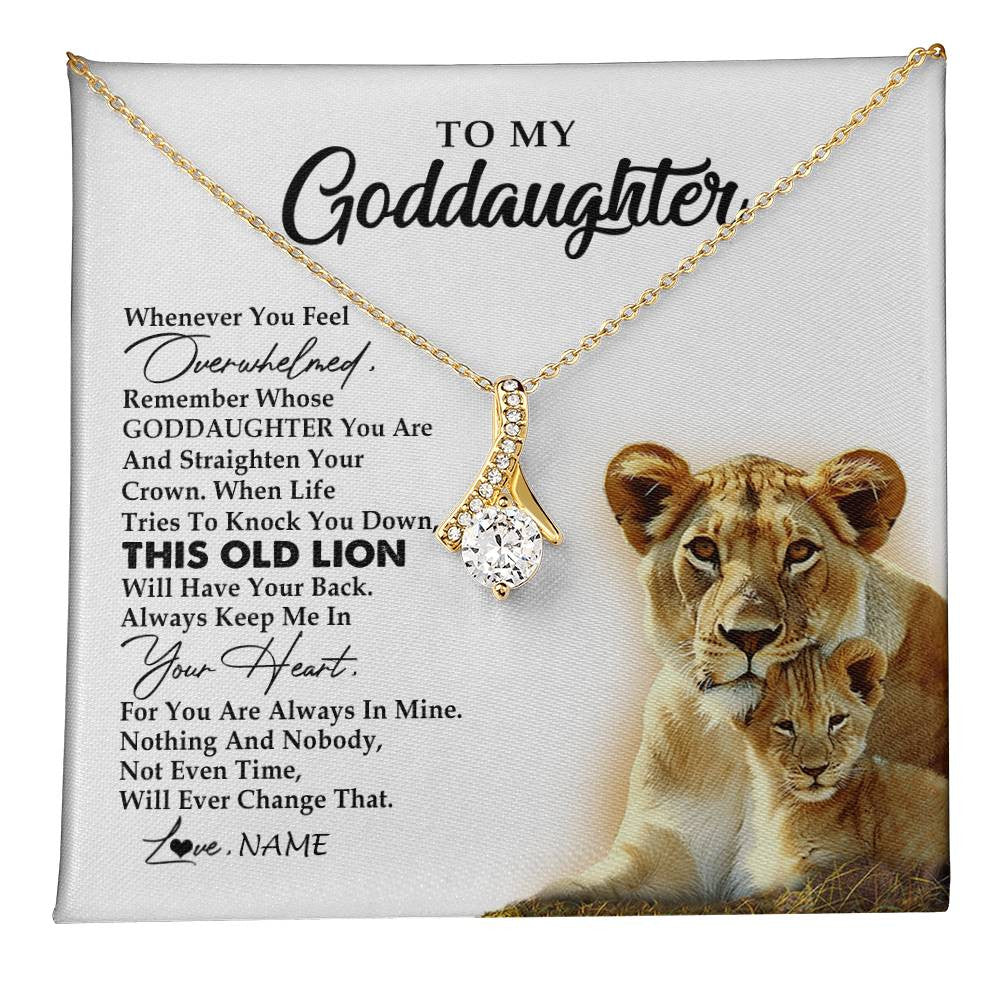 Alluring Beauty Necklace 18K Yellow Gold Finish | 1 | Personalized To My Goddaughter Necklace From Godmother Whenever You Fell Overwhelmed Lion Goddaughter Birthday Christmas Customized Gift Box Message Card | teecentury