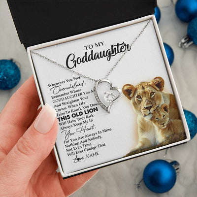 Forever Love Necklace 14K White Gold Finish | 2 | Personalized To My Goddaughter Necklace From Godmother Whenever You Fell Overwhelmed Lion Goddaughter Birthday Christmas Customized Gift Box Message Card | teecentury