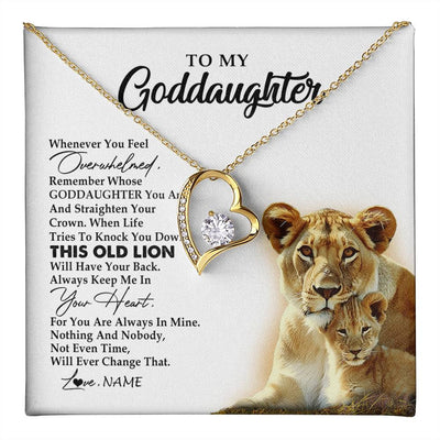 Forever Love Necklace 18K Yellow Gold Finish | 1 | Personalized To My Goddaughter Necklace From Godmother Whenever You Fell Overwhelmed Lion Goddaughter Birthday Christmas Customized Gift Box Message Card | teecentury