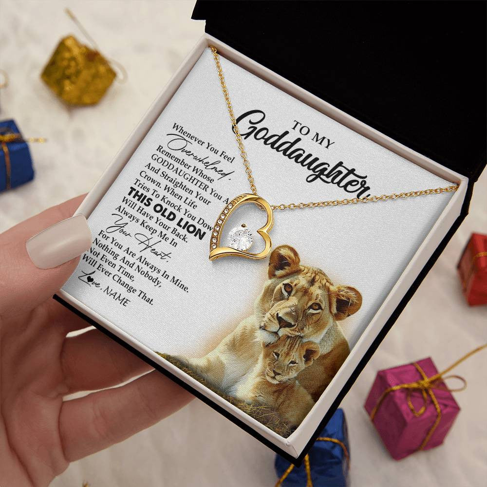 Forever Love Necklace 18K Yellow Gold Finish | 2 | Personalized To My Goddaughter Necklace From Godmother Whenever You Fell Overwhelmed Lion Goddaughter Birthday Christmas Customized Gift Box Message Card | teecentury