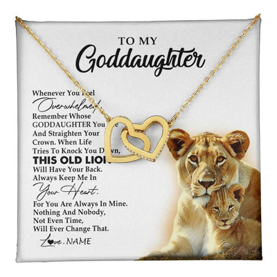 Interlocking Hearts Necklace 18K Yellow Gold Finish | 1 | Personalized To My Goddaughter Necklace From Godmother Whenever You Fell Overwhelmed Lion Goddaughter Birthday Christmas Customized Gift Box Message Card | teecentury