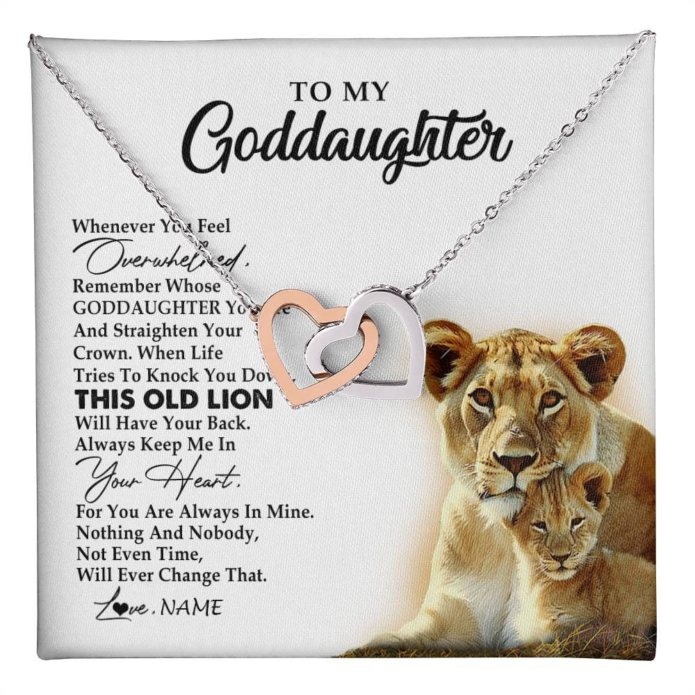 Interlocking Hearts Necklace Stainless Steel & Rose Gold Finish | 1 | Personalized To My Goddaughter Necklace From Godmother Whenever You Fell Overwhelmed Lion Goddaughter Birthday Christmas Customized Gift Box Message Card | teecentury