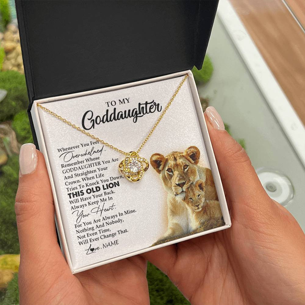 Love Knot Necklace 18K Yellow Gold Finish | 2 | Personalized To My Goddaughter Necklace From Godmother Whenever You Fell Overwhelmed Lion Goddaughter Birthday Christmas Customized Gift Box Message Card | teecentury