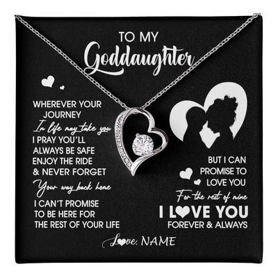 Forever Love Necklace 14K White Gold Finish | 1 | Personalized To My Goddaughter Necklace From Godmother Wherever Your Journey Goddaughter Birthday Gifts Graduation Christmas Customized Gift Box Message Card | teecentury