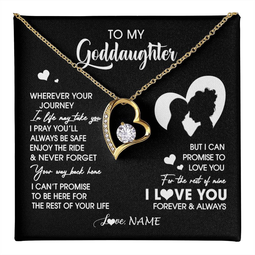 Forever Love Necklace 18K Yellow Gold Finish | 1 | Personalized To My Goddaughter Necklace From Godmother Wherever Your Journey Goddaughter Birthday Gifts Graduation Christmas Customized Gift Box Message Card | teecentury