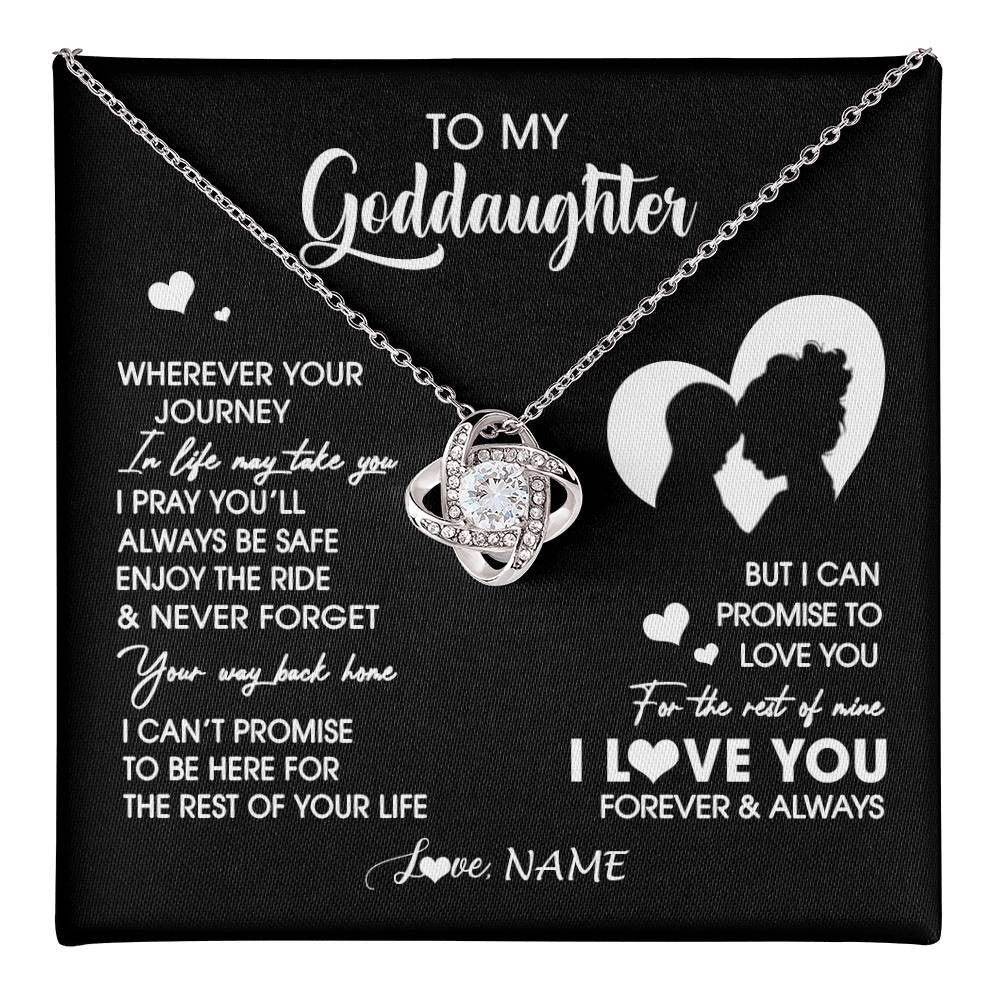 Love Knot Necklace 14K White Gold Finish | 1 | Personalized To My Goddaughter Necklace From Godmother Wherever Your Journey Goddaughter Birthday Gifts Graduation Christmas Customized Gift Box Message Card | teecentury