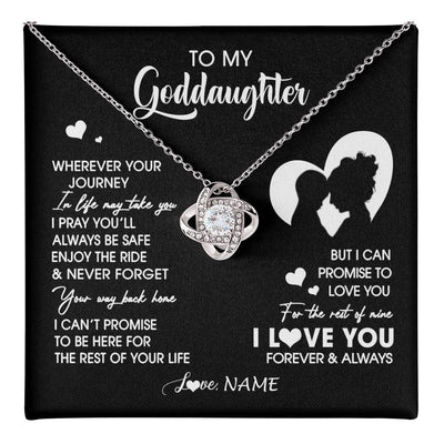 Love Knot Necklace 14K White Gold Finish | 1 | Personalized To My Goddaughter Necklace From Godmother Wherever Your Journey Goddaughter Birthday Gifts Graduation Christmas Customized Gift Box Message Card | teecentury