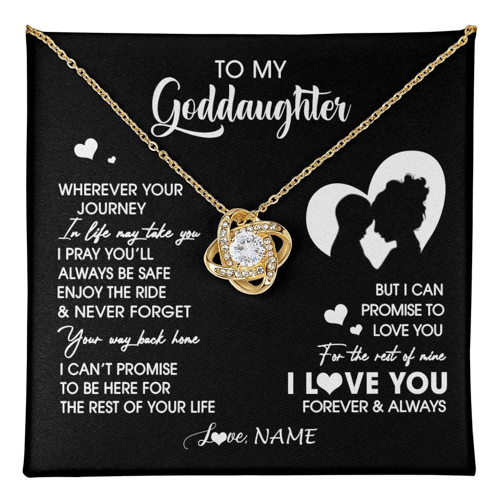 Love Knot Necklace 18K Yellow Gold Finish | 1 | Personalized To My Goddaughter Necklace From Godmother Wherever Your Journey Goddaughter Birthday Gifts Graduation Christmas Customized Gift Box Message Card | teecentury