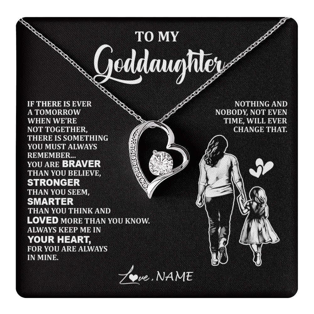 Forever Love Necklace 14K White Gold Finish | 1 | Personalized To My Goddaughter Necklace From Godmother You Are Always In Mine Beautiful Goddaughter Birthday Graduation Christmas With Gift Box Message Card | teecentury