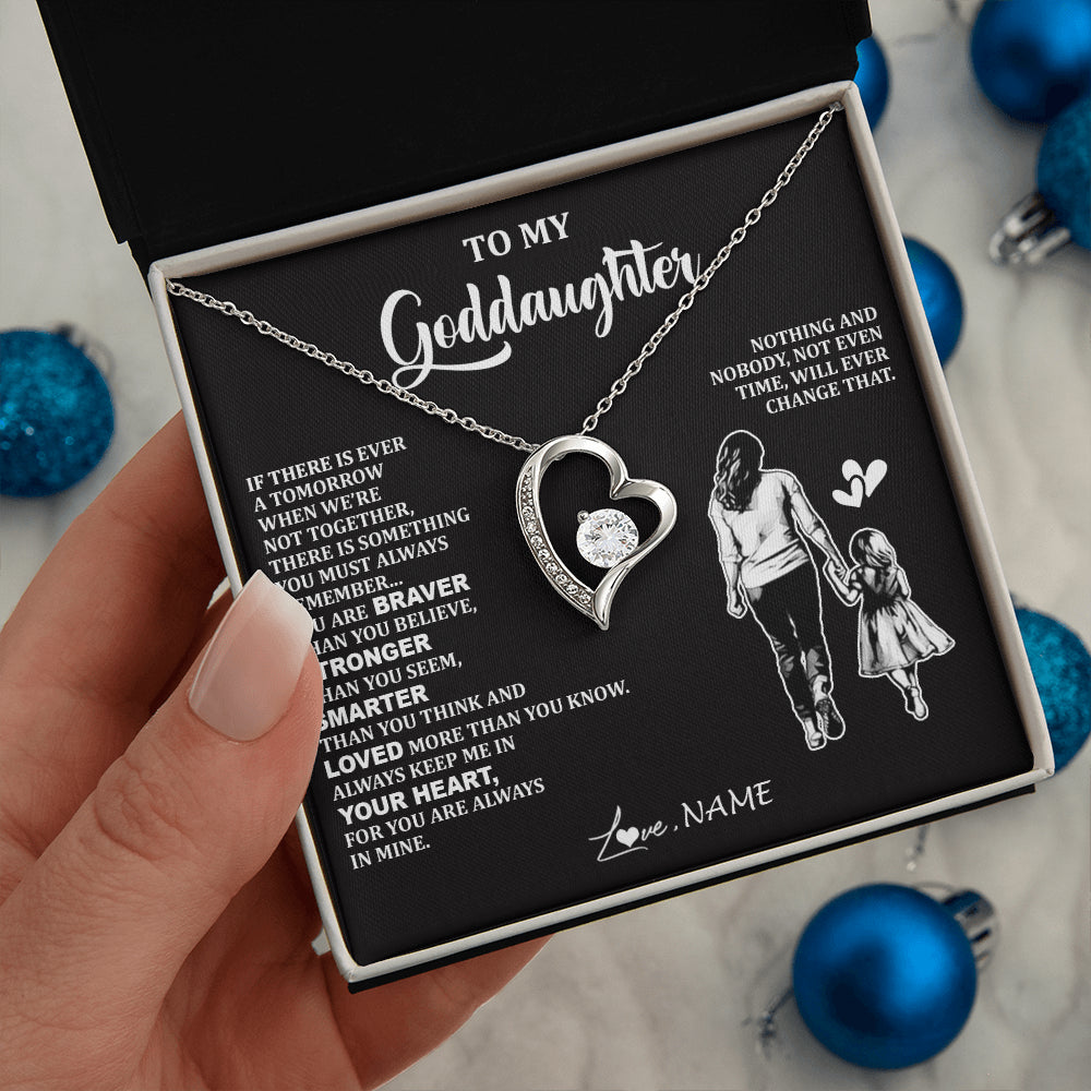 Forever Love Necklace 14K White Gold Finish | 2 | Personalized To My Goddaughter Necklace From Godmother You Are Always In Mine Beautiful Goddaughter Birthday Graduation Christmas With Gift Box Message Card | teecentury