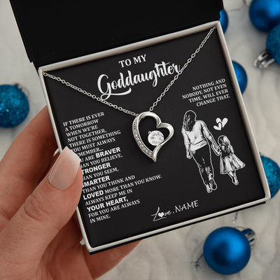 Forever Love Necklace 14K White Gold Finish | 2 | Personalized To My Goddaughter Necklace From Godmother You Are Always In Mine Beautiful Goddaughter Birthday Graduation Christmas With Gift Box Message Card | teecentury