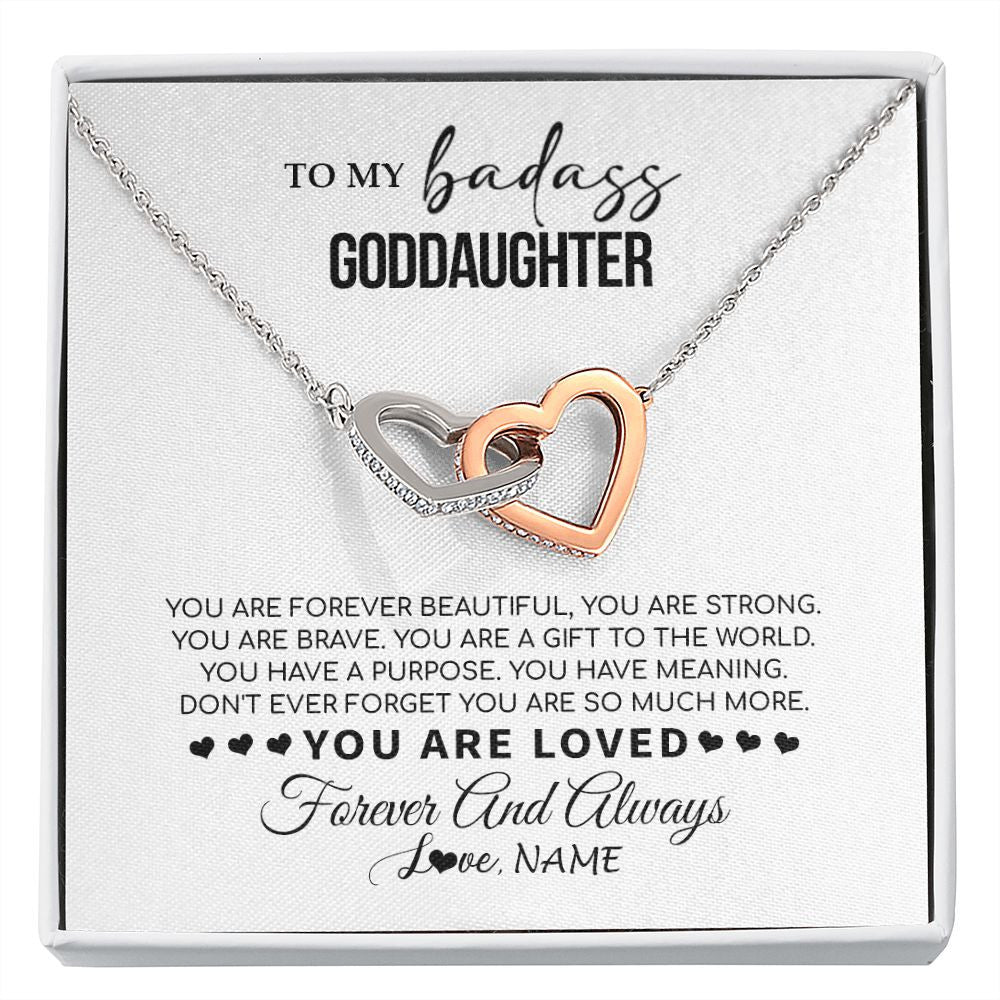 Interlocking Hearts Necklace | Personalized To My Goddaughter Necklace From Godmother You Are Forever Beautiful Goddaughter Birthday Graduation Christmas Customized Gift Box Message Card | teecentury