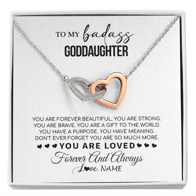 Interlocking Hearts Necklace | Personalized To My Goddaughter Necklace From Godmother You Are Forever Beautiful Goddaughter Birthday Graduation Christmas Customized Gift Box Message Card | teecentury