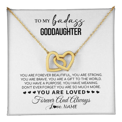 Interlocking Hearts Necklace 18K Yellow Gold Finish | 1 | Personalized To My Goddaughter Necklace From Godmother You Are Forever Beautiful Goddaughter Birthday Graduation Christmas Customized Gift Box Message Card | teecentury